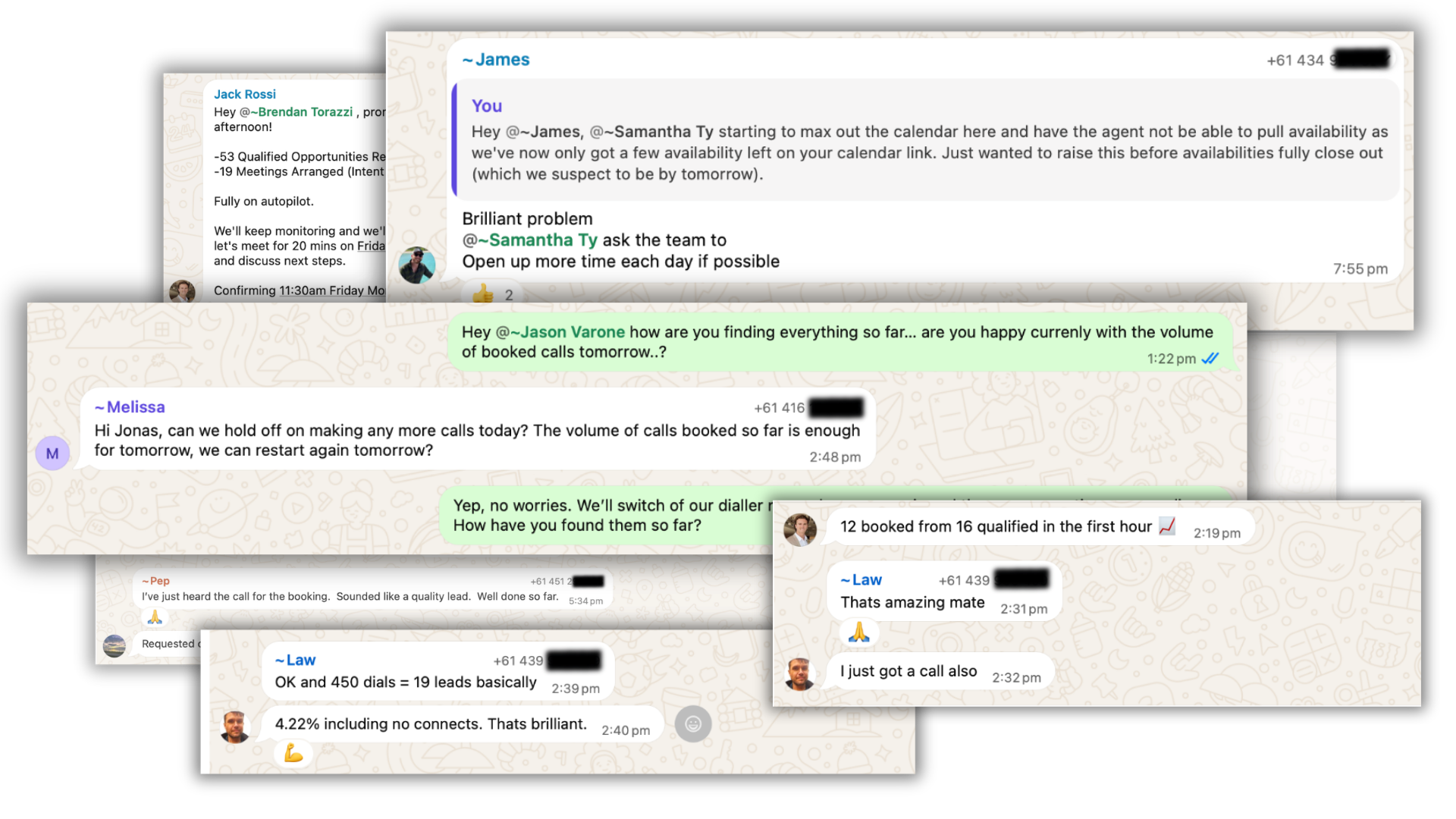 Screenshots of client WhatsApp messages reacting to their reactivation results